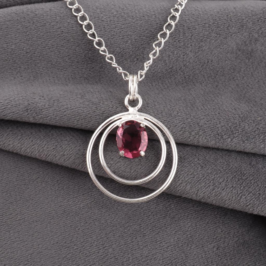 Rhodolith Edelstein Schmuck, Handgefertigter Silberanhänger, 925 Massiv Sterling Silber Anhänger für Muttergeschenk