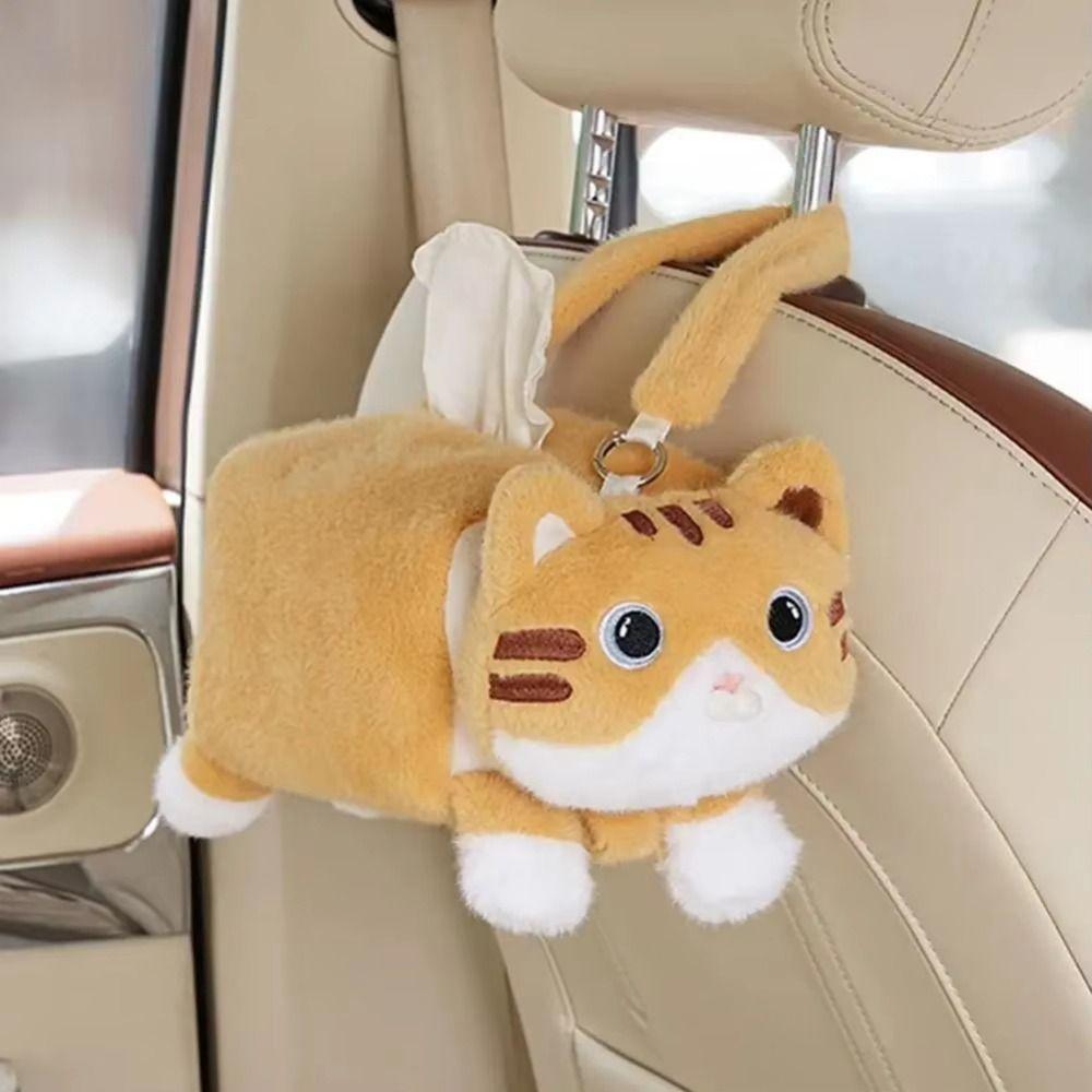 Cartoon Plush Cat Napkin Box Soft Paper Towel Dispenser Car Seat Tissue Box Auto Accessories