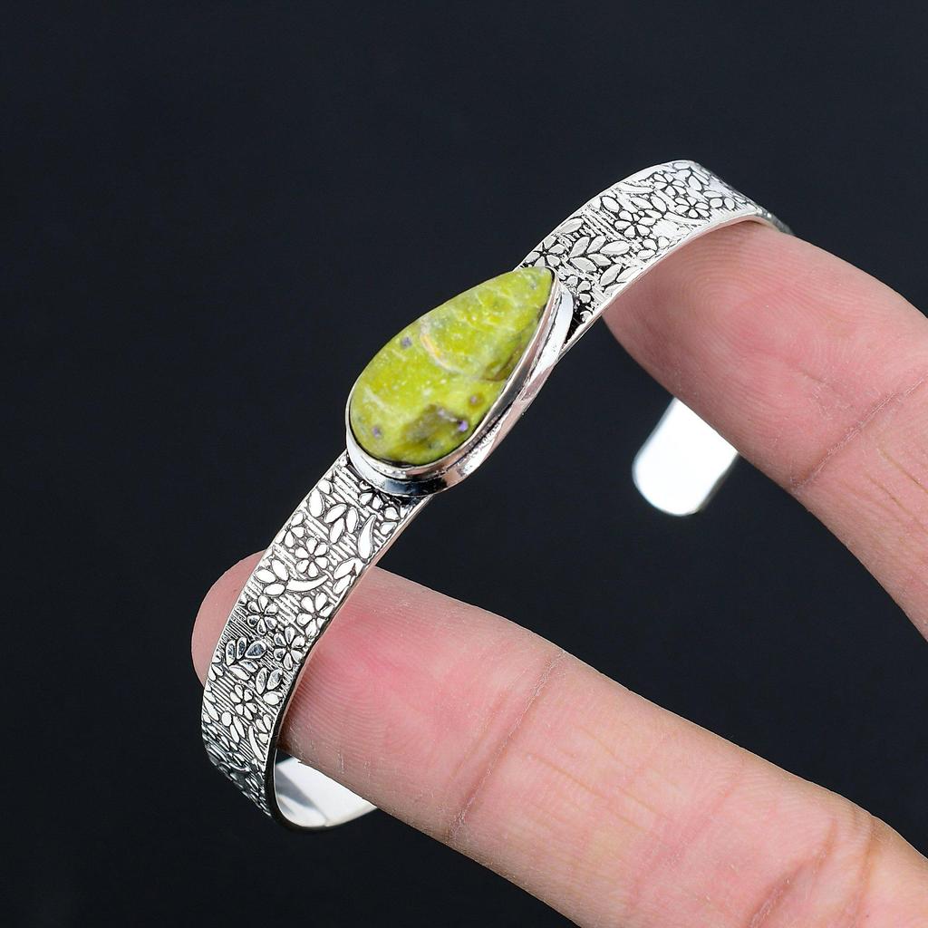 Daughters Day Deal Pear Natural Atlantisite Wife Handcrafted Bangle 925 Silver