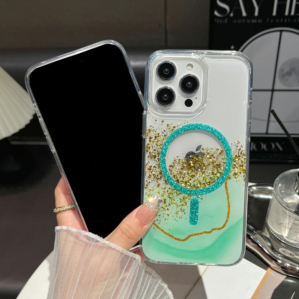 For iPhone 16 Pro Case Rhinestone Decor Wave Frame TPU Phone Cover with Leopard Print Glitter