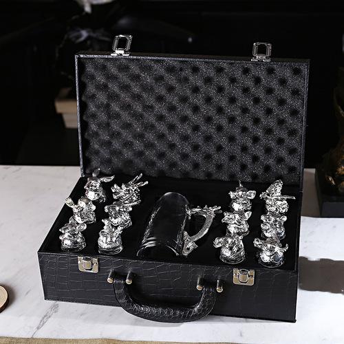 Twelve Zodiac Liquor Wine Glass Set Household Small Wine Glasses Hip Flasks Chinese Imitation European Drinkware Exquisite Gift