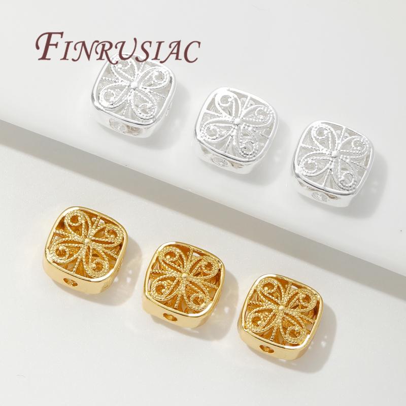 2-6Pcs/Lot Hollow Square Beads 18K Gold Plated Spacer Beads For Jewelry,Separators For Bracelets Accessories DIY Findings