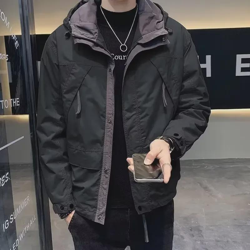 "2024 Spring/Autumn Men's Retro Casual Hooded Workwear Jackets"