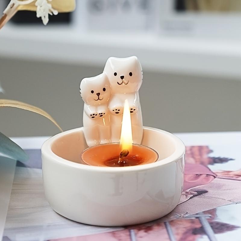 Couple Cat Candle Holder - Cartoon Kitten Ceramic Aromatherapy Candle Stand