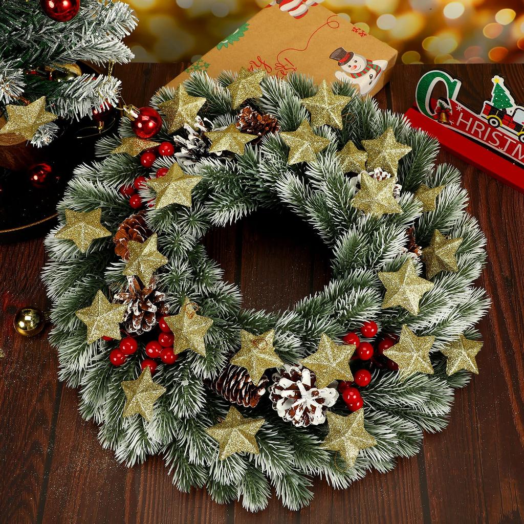 30Pcs Mini Gold Glitter Star Pendant Christmas Tree Hanging Decorations Xmas Star Pendant Tree Ornament Decoration for Christmas 7