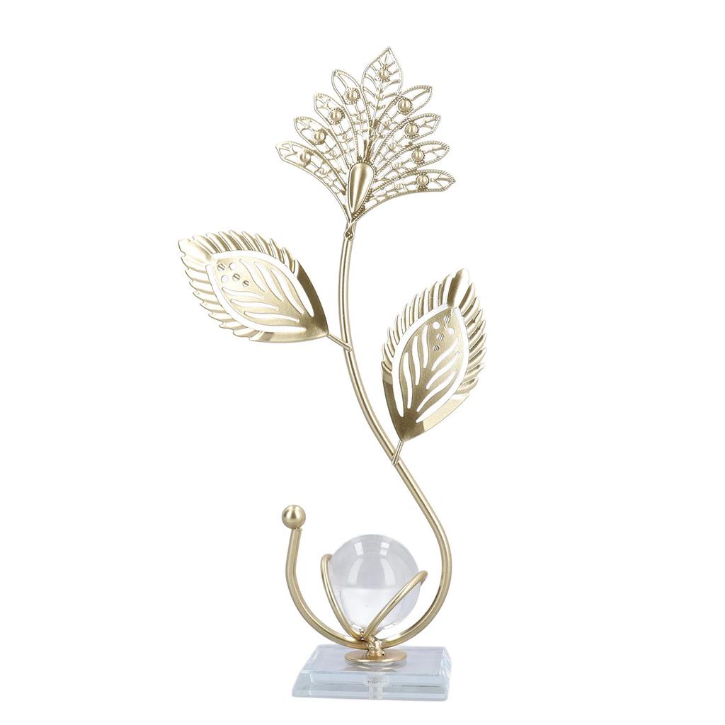 Iron Leaf Crystal Ball Decor Decorative Exquisite Metal Leaf Crystal Ball Ornament Stylish Nordic Desk Decoration for