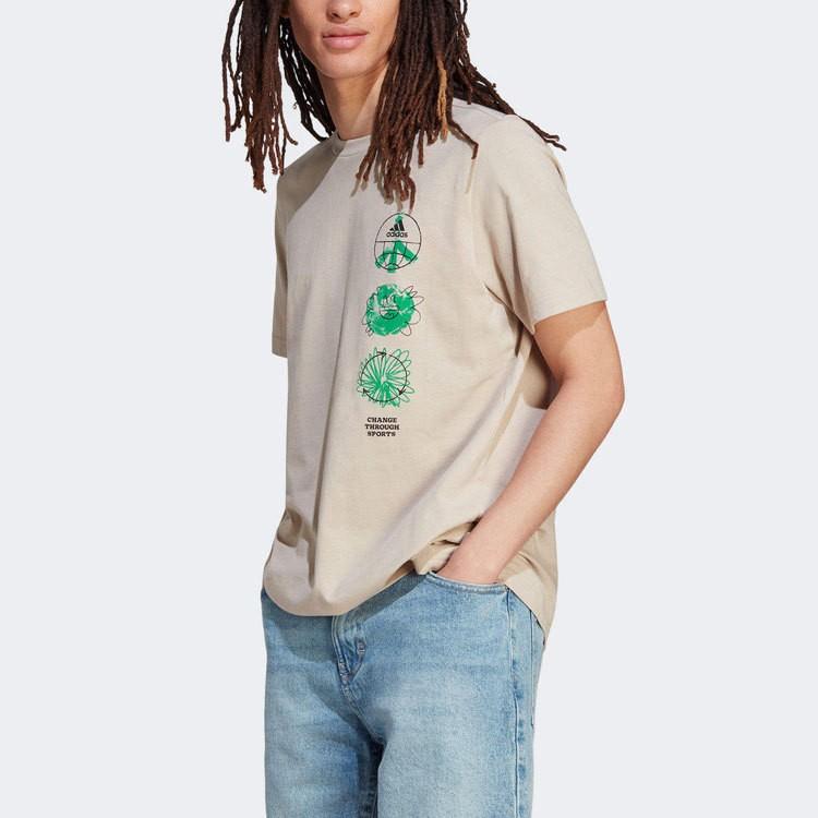 Adidas Men's Beige Crew Neck T-Shirt with Hand-Drawn Print