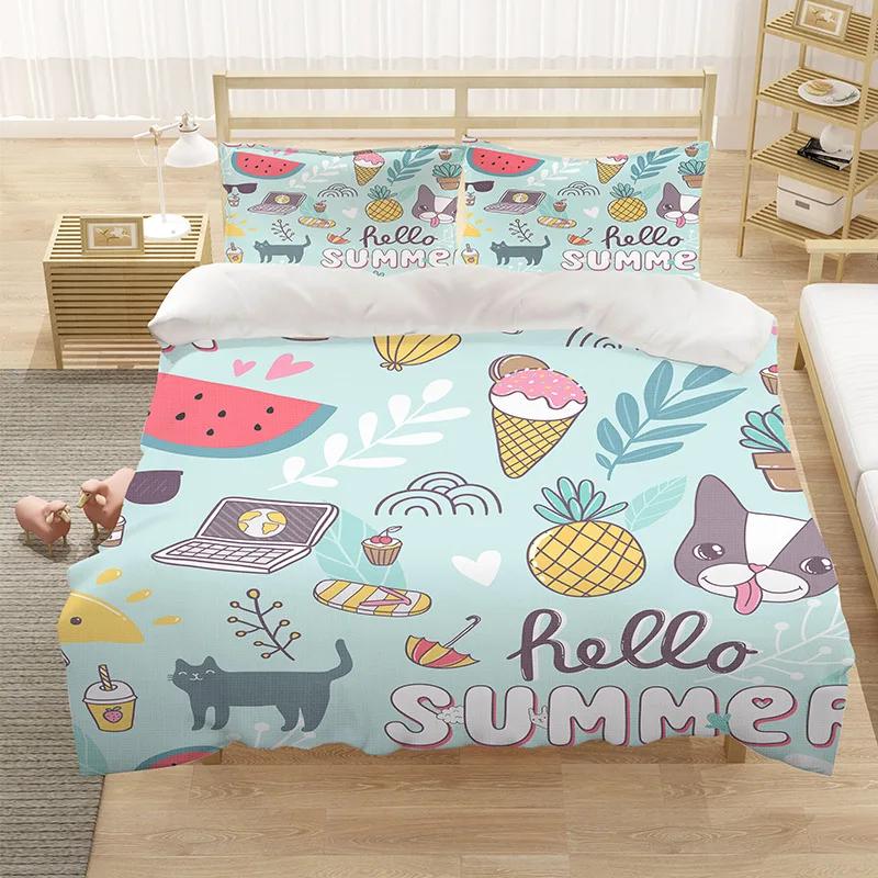 Cartoon King Queen Duvet Cover Cute Animals Bedding Set Kids Boys Girls Octopus Starfish Blue Soft 2/3pcs Polyester Quilt Cover