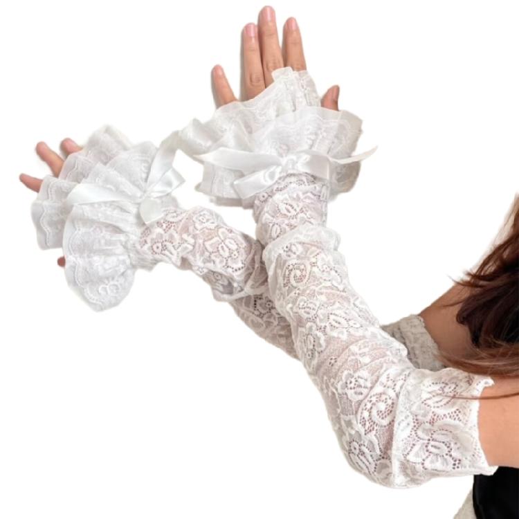

Punk Sleeve Lace Gloves Bride Wrist Warmer for Costume Party Arm Mitten білий