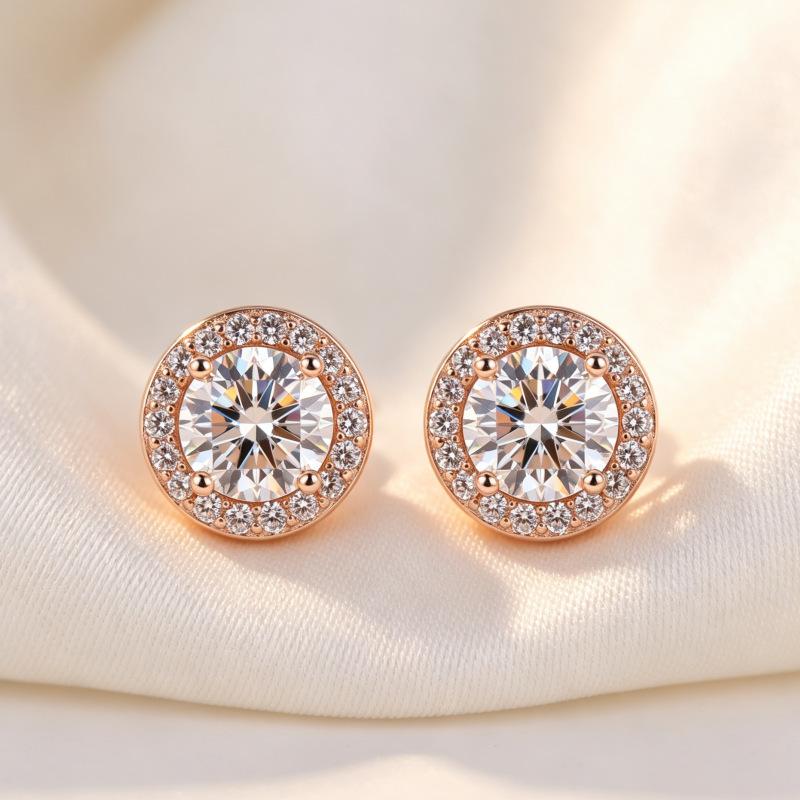 European and American Hot-selling Earrings, Classic Versatile Round Colored Zircon Stud Earrings, Women's Fashion Accessories