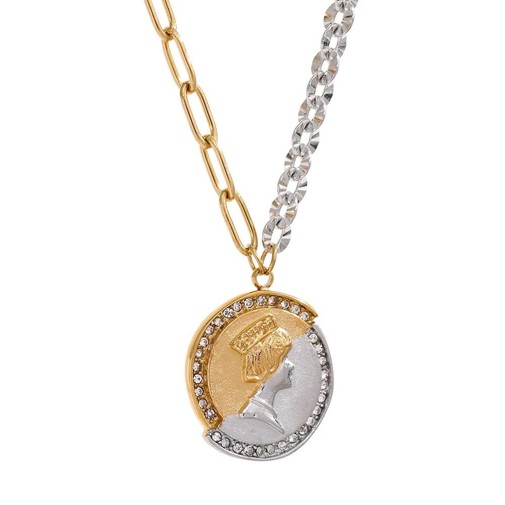 

Yhpup Cast Fashion Gold Color Portrait Queen Coin Stainless Steel Chain Pendant Necklace Charm Trend Waterproof Jewelry Women