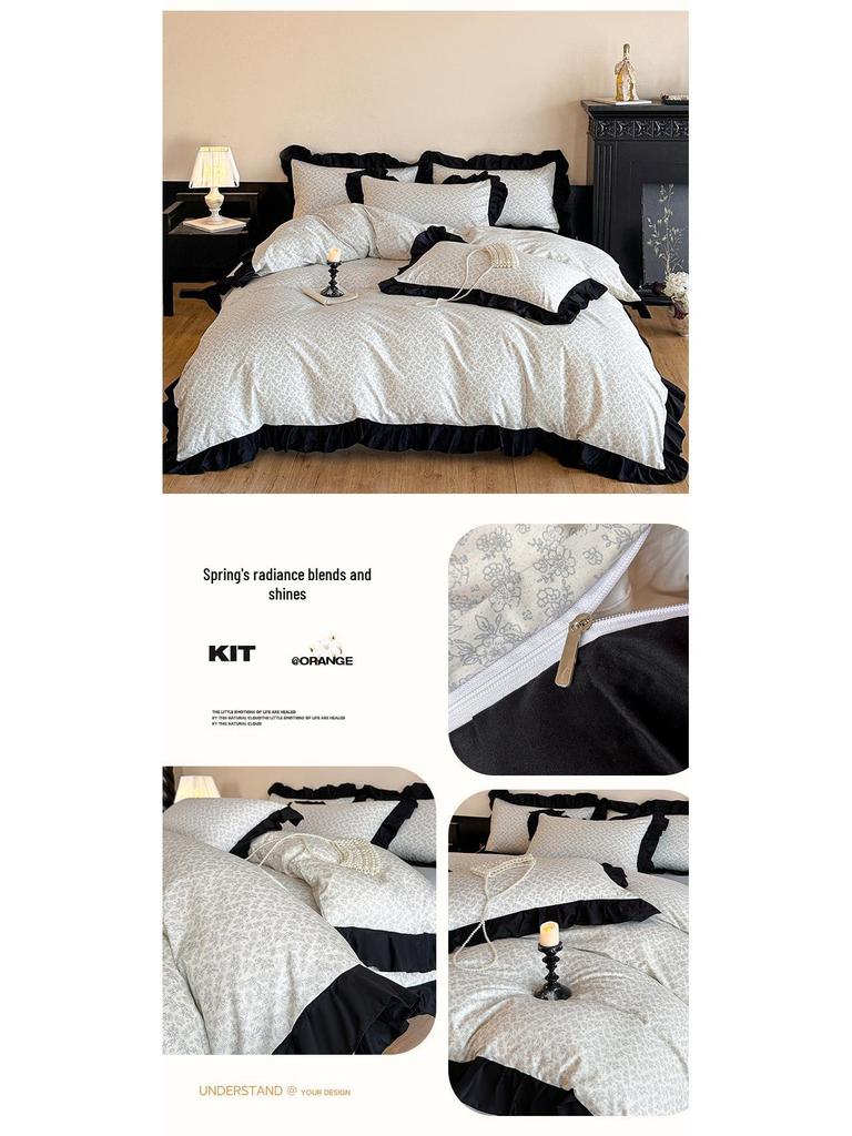 Fashion Soft Cotton Warm Black Lace Four-piece Bedding Set - New Style