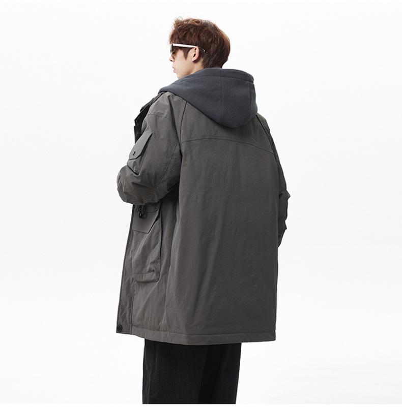 Męska wodoodporna zimowa parka z kapturem w dużym rozmiarze: Gruby, ciepły płaszcz roboczy do sportów outdoorowych.