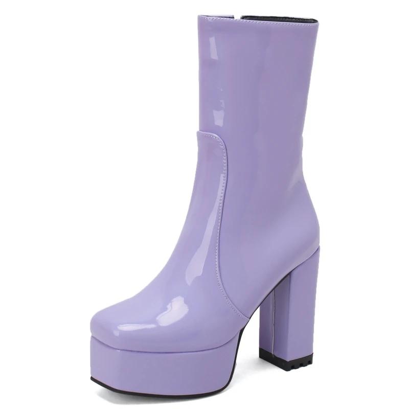 

Трендовые ботильоны на платформе для женщин черные белые синие розовые на высоком каблуке короткие резиновые сапоги осенне-зимние для вечеринки танцев женские сексуальные 34 лавандовый