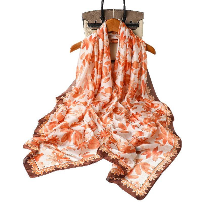 Spring and Summer New Elegant Texture Printing Shawl Silk Scarf Simulation Silk Scarf Versatile Headscarf Long Scarf Thin Beautiful Brocade