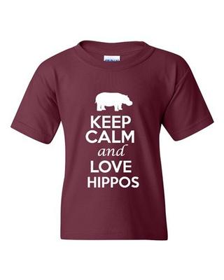 Keep Calm And Love Hippos Animals Novelty Statement Youth Kids T-Shirt Tee Unisex T-Shirt