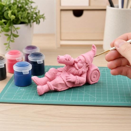 3D Printed Drunken Gnome Figurine, Lying Drinking Dwarf Statue, Matte Pink Decor Ornament with Clear Texture, Stable Base for Garden Flower Pot Desk
