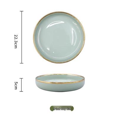 Nordic Style Gold Rim Ceramic Deep Plate