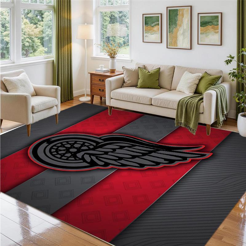 Detroit Red Wings Design Crystal Velvet Rug Soft Decorative Mat for Bedroom Entrance