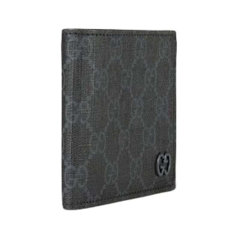 Gucci Dubbel G logo keramische afwerking klepsluiting GG Supreme canvas en lederen portemonnee heren zwart