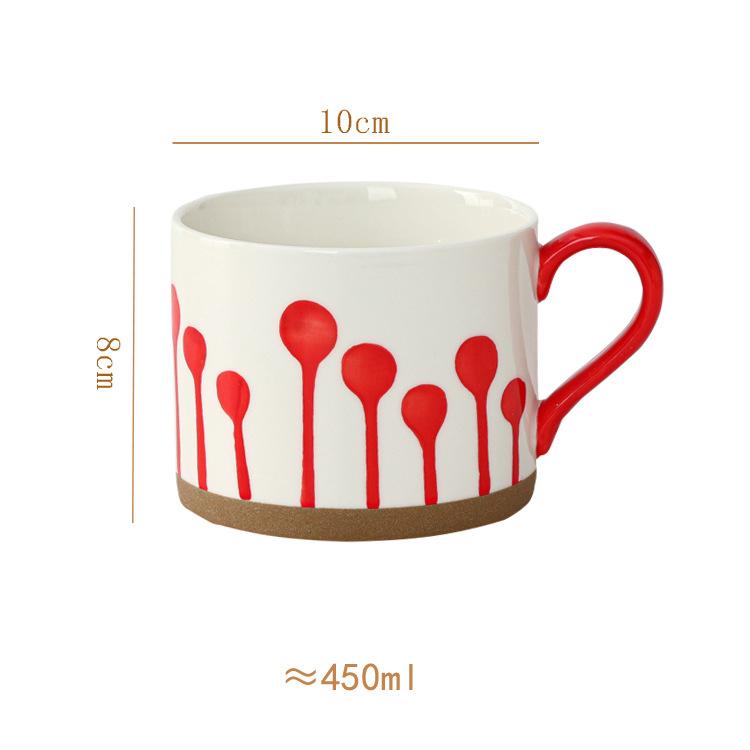 Creative Red Patterned Stacking Cup Porcelain Mugs Tableware Coffee Mug Dining Table Afternoon Tea Teacup Fruits Juice Cup 450ml