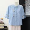 Yu Zhaolin New Chinese Style Embroidered Summer Shirt for Senior Women