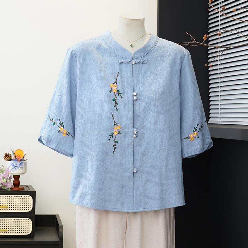 Yu Zhaolin New Chinese Style Embroidered Summer Shirt for Senior Women
