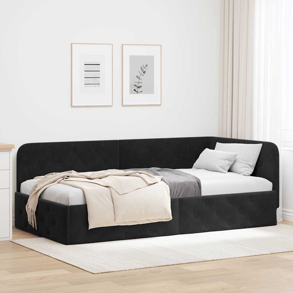 L Shaped Corner Bed Frame Black 90 X 190 Cm Velvet
