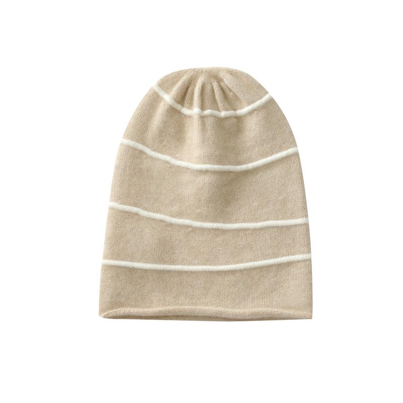 Women's 100% Pure Cashmere Color Block Rolled Edge Knitted Fashion Hat