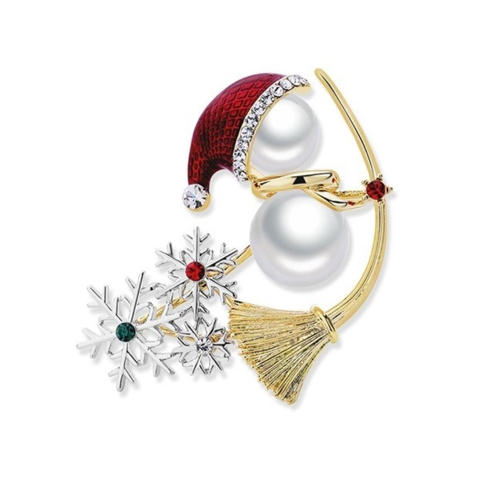 Pearl Christmas Snowman Brooch Santa Claus Sweater Scarf Badge Cute Red Xmas Brooch  New Year Gift