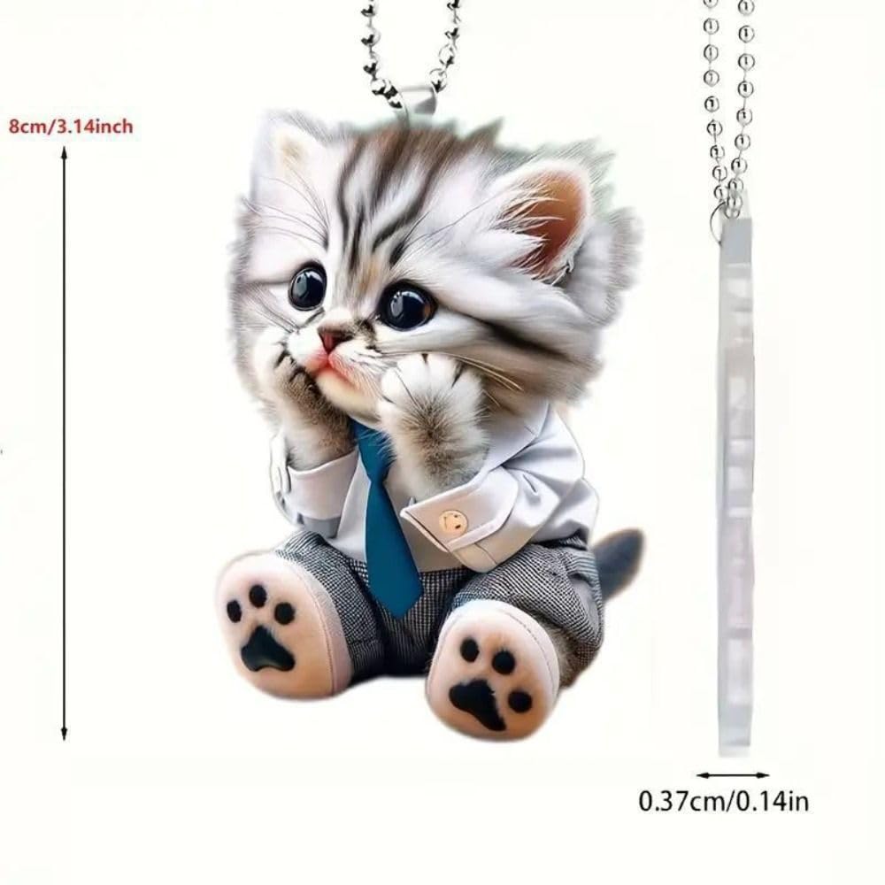 Cat Car Mirror Pendant Car Hanging Ornament Acrylic Rear View Mirror Car Interior Decoration Gift with Cartoon Chain