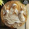 Virgin Mary Religious Icon Metal Wall Art 8x8 Inch Round Vintage