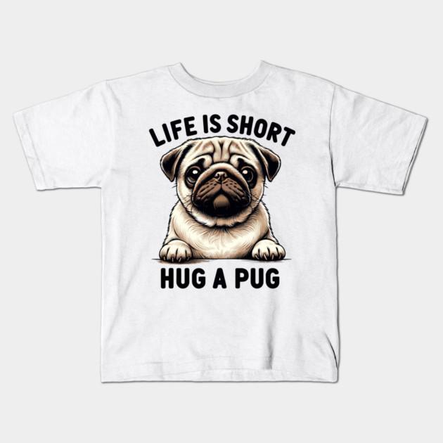 Boys Girls Soft Cotton Graphic Tees Hug A Pug | Dog Mom Gift Breathable Daily School Wear Kids T-Shirts
