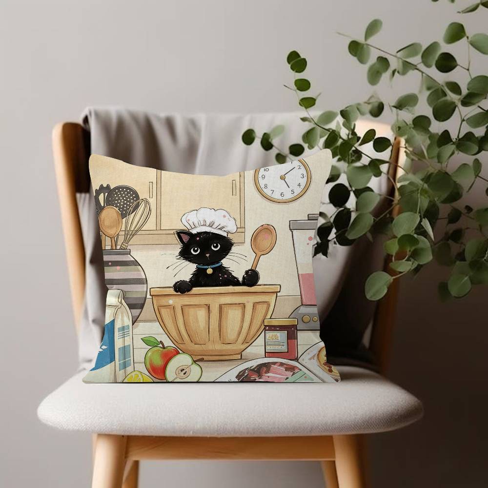 Black Cat Pillow Case For Home Bedroom Car Office Decoration Living Room Sofa Cushion Cover Suitable