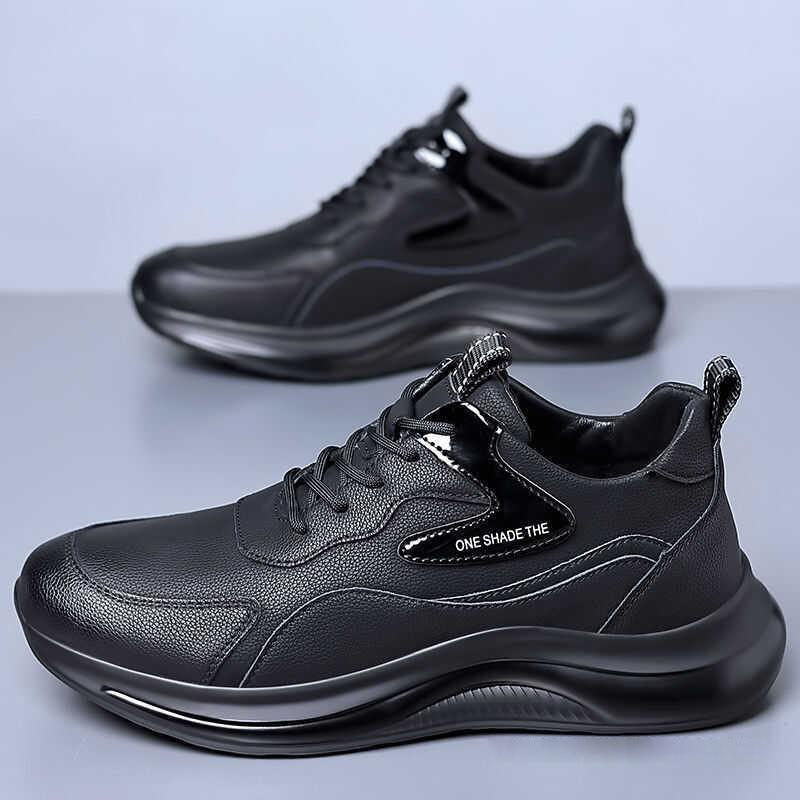 Men's Sneakers New Fashionable Casual Shoes Breathable Simple Running Shoes Black Lace-up Soft Sole Shoes for Men