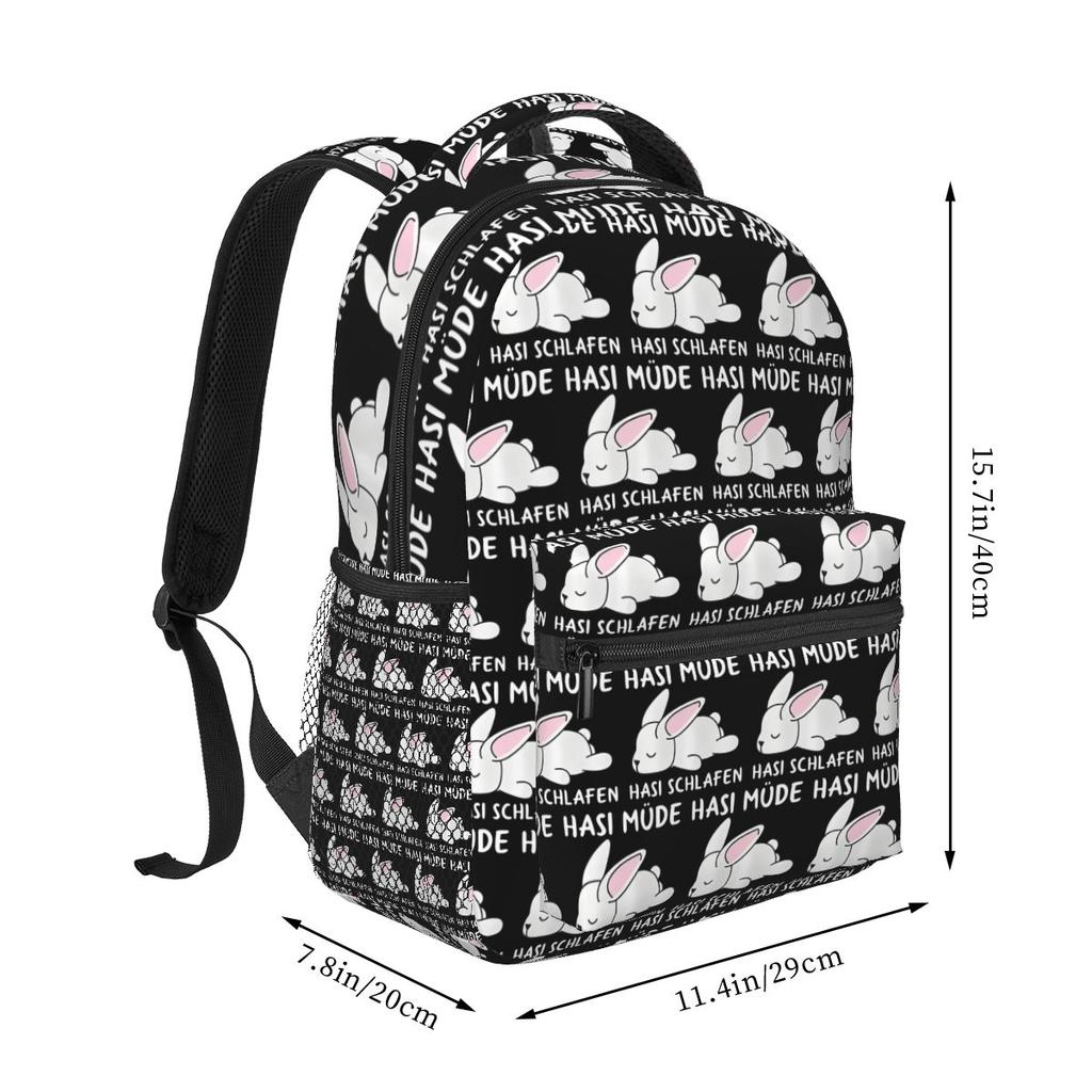 Hasi Mude Hasi Schlafen Graphic Sleepy Rabbit Print Student Backpack School Bag Daypack for Boys Girls Bookbag Shoulder Bags