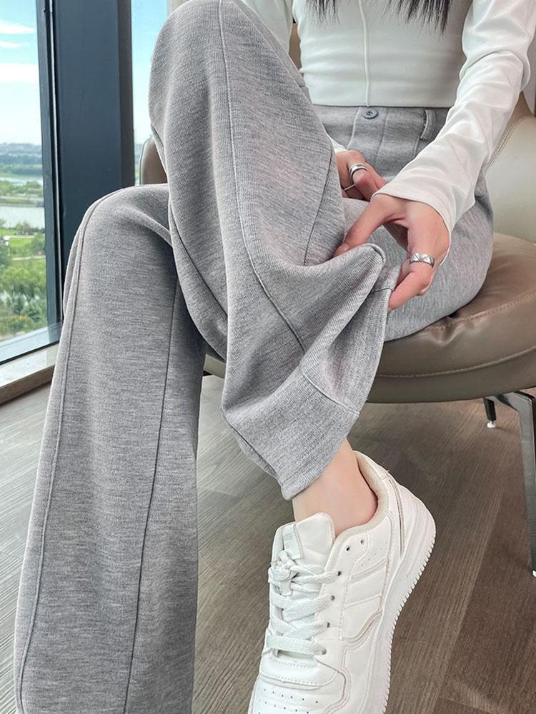 Thicke Loose High Waist Wide Leg Pants Winter Warm Solid Elegant Straight Pantalones Trousers Office Lady Casual Sweatpants New