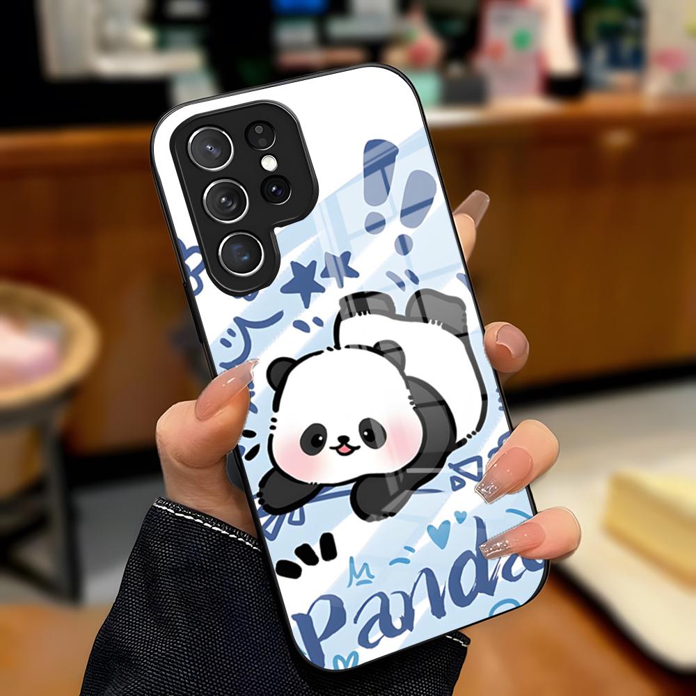 Cute Panda Phone Case For Samsung A25 A13 A33 5G A54 A36 A35 A56 A52 A14 Shockproof Glass Cover