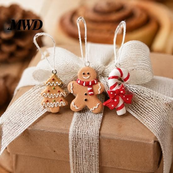 Christmas Tree Decorations 4 Pcs Gingerbread Ornaments, Candy Cane, Tree, Lollipop, Decorative Pendants for Garlands Man Xmas Hanging Decoration Home
