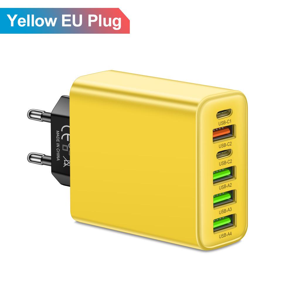3.1A Multi-Port Mobile Charger: 2 Type-C PD + 4 USB Travel Charging Head