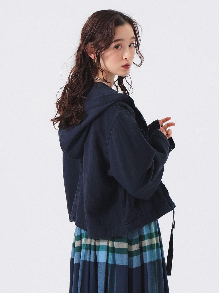 Beams Boy Women's Cotton Military Hooded Blouson Jacket, D.Navy, Free Size