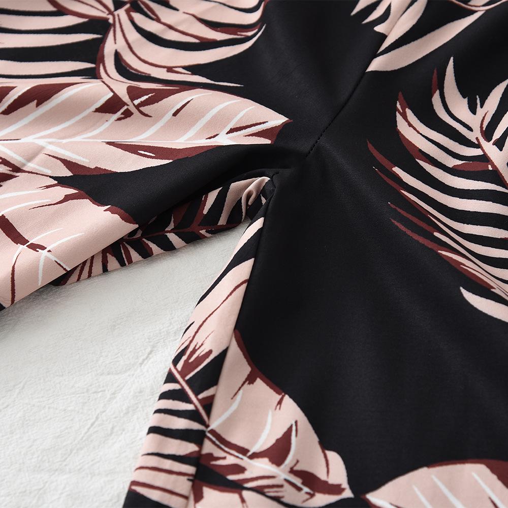 Herbstliches schulterfreies zweiteiliges Set mit Blätterdruck für Mädchen: Langärmiges Camisole & Hose