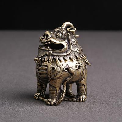 Copper Antique God Beast Statue Incense Burner Vintage Chinese Feng Shui Animal Figurines Ornaments Home Decorations Miniatures