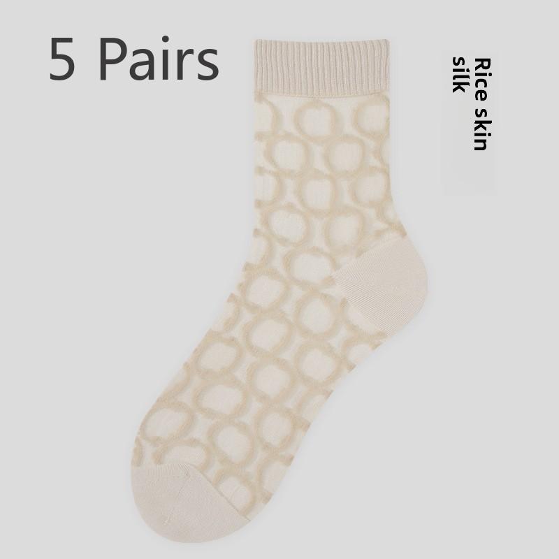 5 Pairs Girls Small Fresh Ring Glass Stockings Children's Summer Hollow Hollow Mesh Breathable Crystal Pile Socks