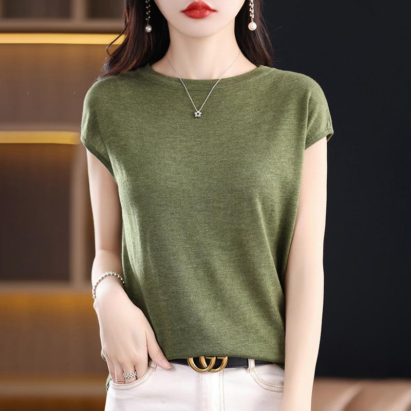 Knitted Sweater Short-sleeved T-shirtround-neck Summer Short Top New Loose Slimming Vest