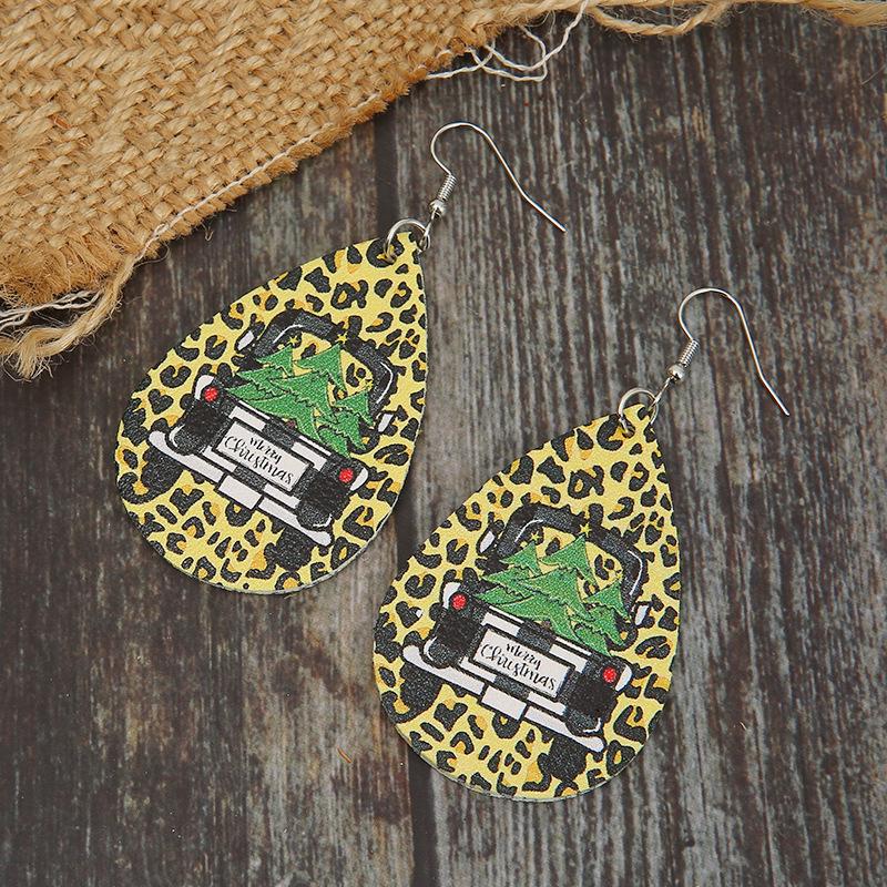 

Европейские и американские рождественские украшения для машины с леопардовым принтом, серьги-елочки для женщин