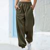 Women Casual Loose Elastic Waist Sports Pants Solid Color Sweatpants Baggy Ankle-Length Pants