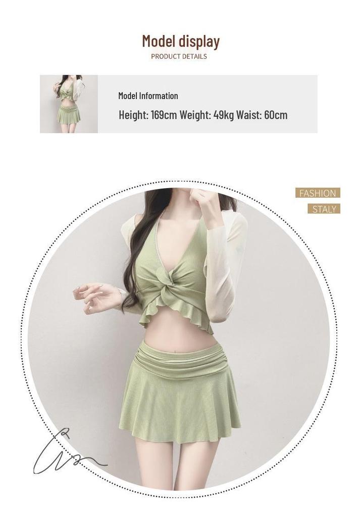 French Spicy Women's Vacation-Style Long Sleeve Bikini & Cover-Up Set
