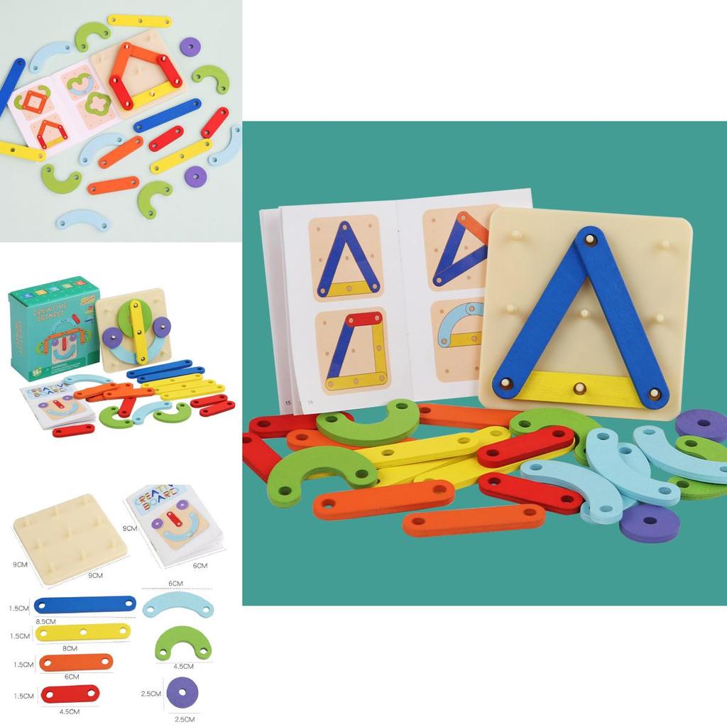 Creative Wooden Geometric Shape Puzzle Nail Board Kid Toy For Early Learning