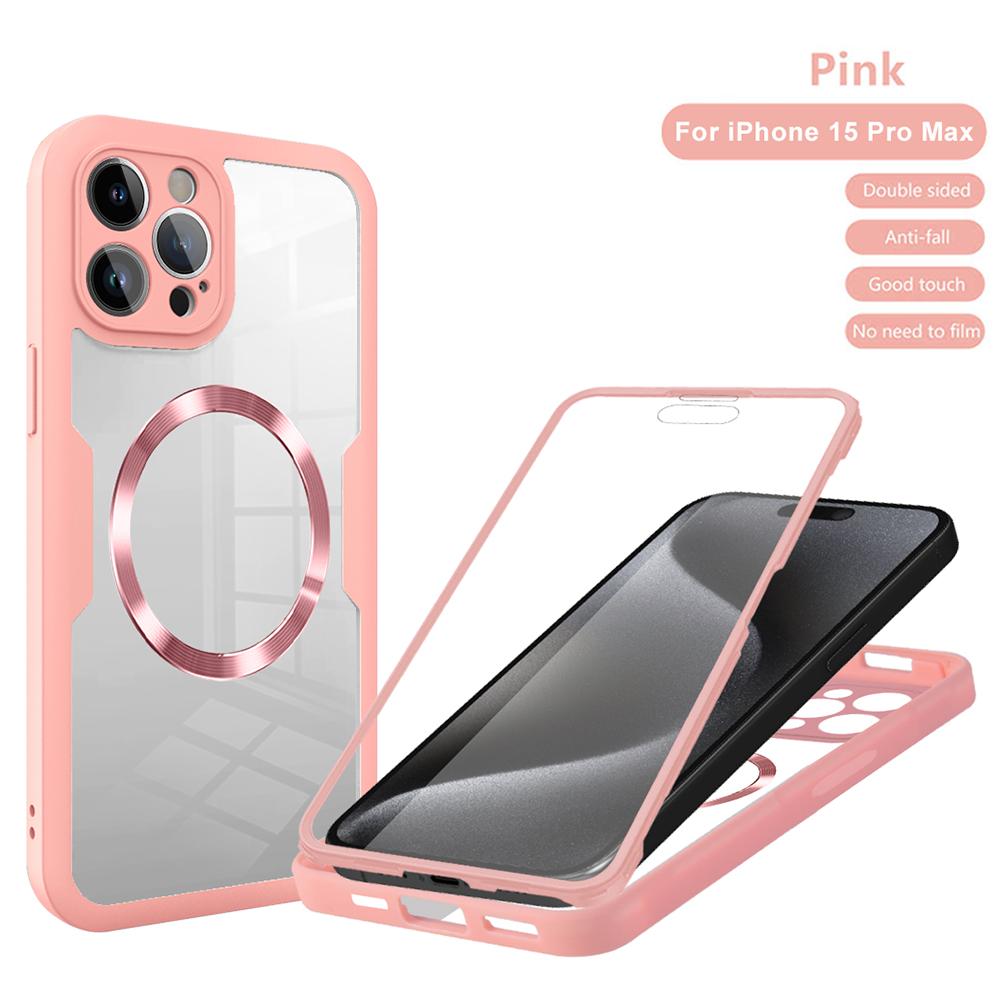 

360 Full Protection Transparent Cover For iPhone 16 15 14 Plus 13 12 11 Pro Max For Magsafe Magnetic Case For iPhone 16 Pro Max For iPhone 16ProMax розовый